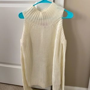Cut out shoulder, off white turtleneck sweater